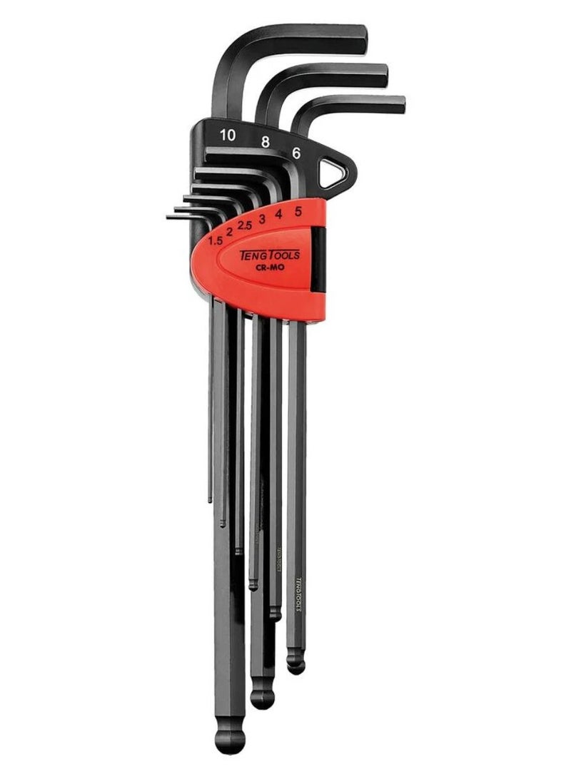Extra Long Ball Point Hex Key Set 9 Pieces Metric, Cr-Mo Steel Allen Key Set with 25° Angle Access, High Torque Design & Folding Holder – 1499MML