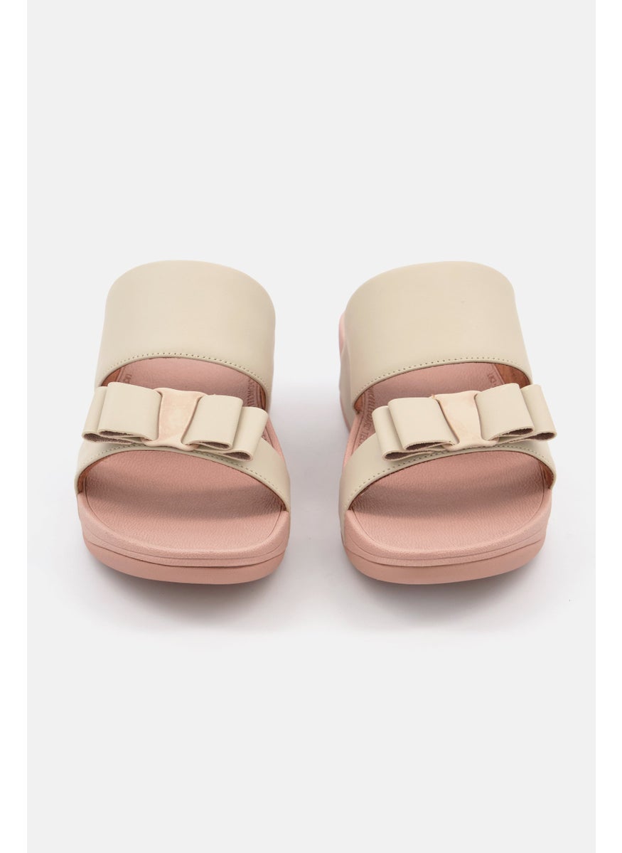 FitFlop Women Rosa Bow Leather Slip On Sandals, Beige  - Image 2