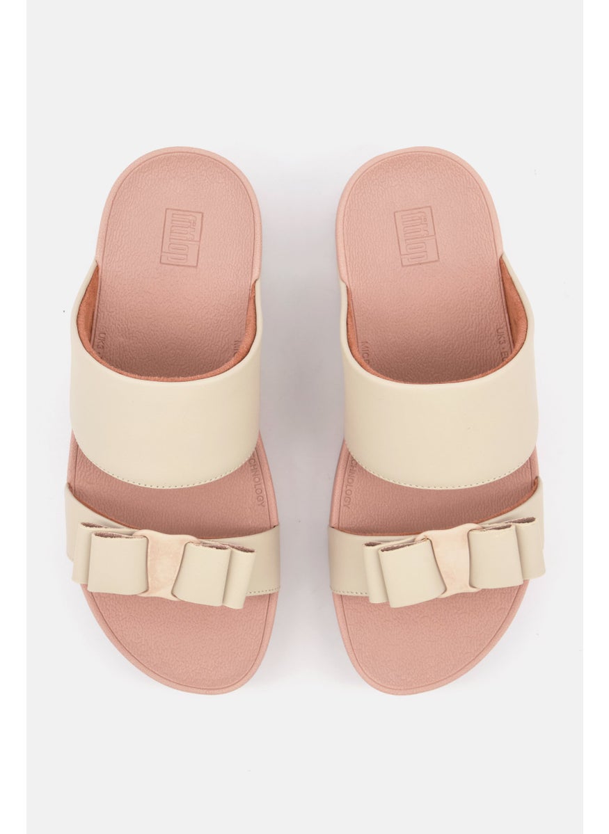 FitFlop Women Rosa Bow Leather Slip On Sandals, Beige  - Image 4