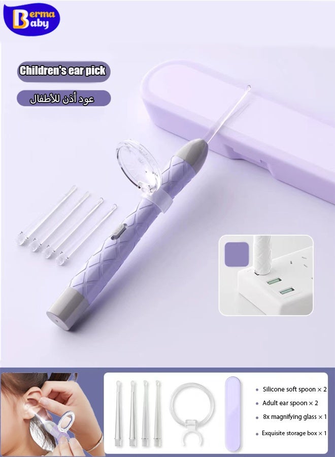 Berma Baby Ear Wax Removal Tool with Light Kids Ear Wax Remover Ear Cleaning Tool Ear Cleaner with Built-in Storage Space UANRNA Upgraded Ear Wax Removal with Light for Kids & Adults (Purple)  - Image 1
