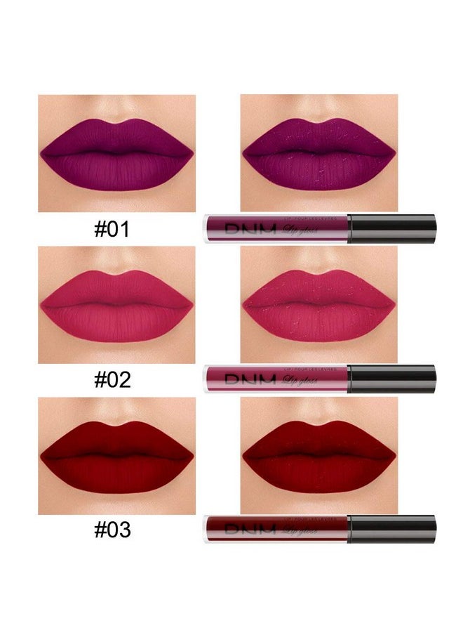 AMY'S DIARY - 3Pcs Dark Red Purple Matte Liquid Lipstick Sets, Matte Lipstick Lip Stain Long Lasting 24 Waterproof Lip Gloss Gift Set Matt Lipsticks Set For Women Lippies (Set01) - Image 1