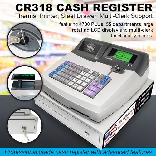 Nadex CR318 POS Cash Register, Thermal Printer, Steel Drawer, Multi-Clerk Support, White - Image 2