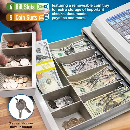 Nadex CR318 POS Cash Register, Thermal Printer, Steel Drawer, Multi-Clerk Support, White - Image 4