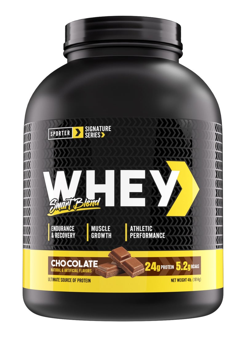SPORTER Sporter Whey Smart Blend – 4lbs | 24g Protein Per Serving | Chocolate Flavor | BCAAs for Recovery | Low Calories, No Added Sugars | Gluten-Free Protein Powder for Muscle Growth  - Image 1