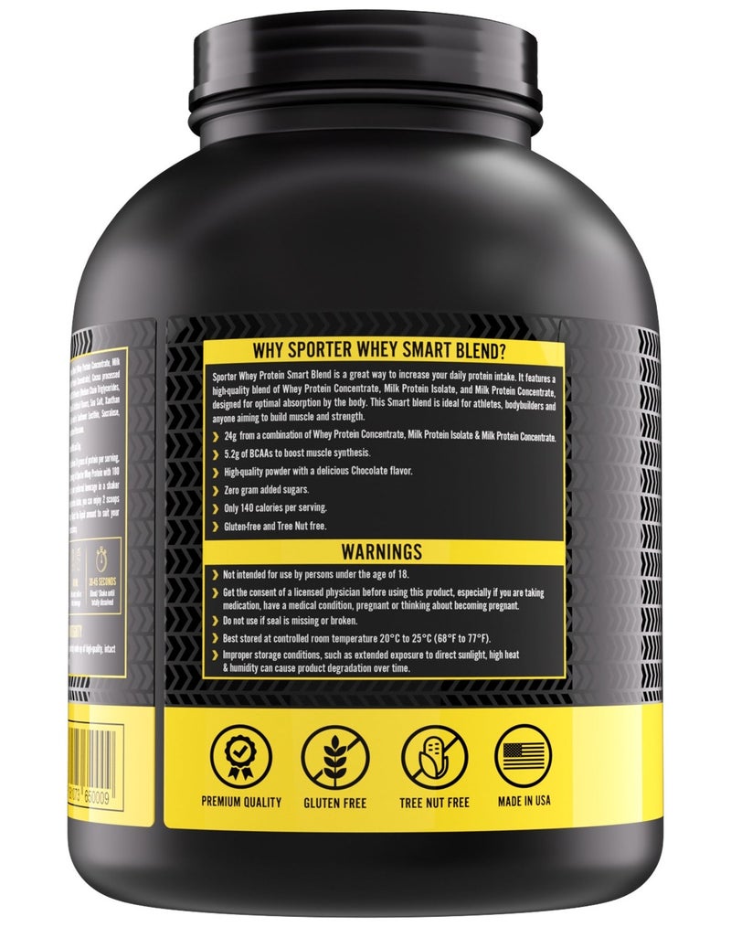 Sporter Whey Smart Blend – 4lbs | 24g Protein Per Serving | Chocolate Flavor | BCAAs for Recovery | Low Calories, No Added Sugars | Gluten-Free Protein Powder for Muscle Growth - Image 3