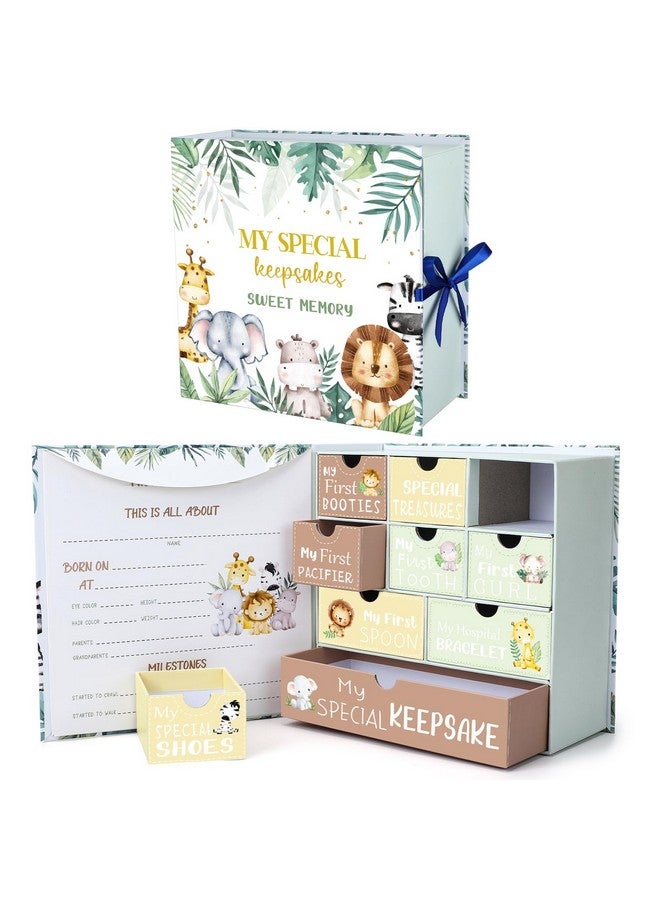Beeveer Baby Keepsake Box Newborn Memory Organizer with 9 Labeled Compartments Newborn First Keepsake Book Gift Box for Pregnancy Gender Neutral Baby Shower Maternity - Image 1