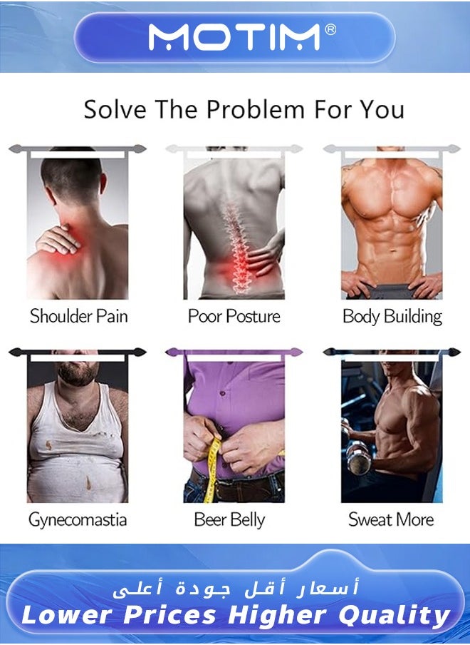 Motim - Men Slimming Body Shaper Vest Tank Top Workout Shirt Tummy Control Thermal Compression Base Layer abs abdomen Slim Muscle Short Sleeve Shapewear for Fitness-Black XL - Image 1