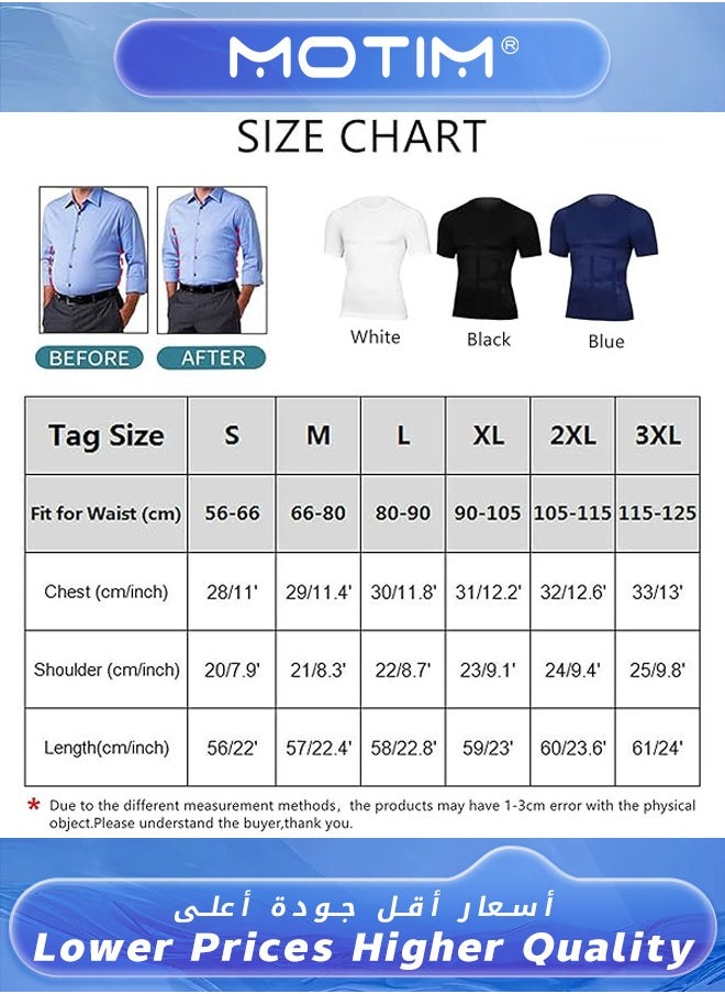 Motim - Men Slimming Body Shaper Vest Tank Top Workout Shirt Tummy Control Thermal Compression Base Layer abs abdomen Slim Muscle Short Sleeve Shapewear for Fitness-Black XL - Image 1