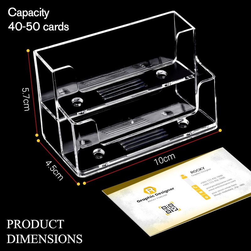 DAHSHA 2 - Tier Premium Acrylic Transparent Crystal-Clear Visiting Business Card Holder/Display Stand Desk Organizer For Office Table - 2 Pack, 10.3 X 6.9 X 13 Cm - Image 2