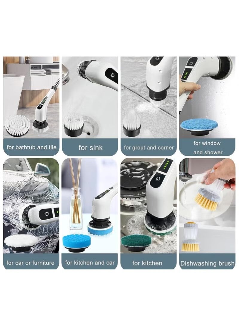 ELTRAZONE Electric Spin Scrubber with 7 Brush Heads, 2-Speed Rechargeable Cordless Cleaner, Adjustable 4ft Handle, Water Resistant Bathroom, Kitchen, Tile, Grout & Floor Cleaning Tool - Image 4