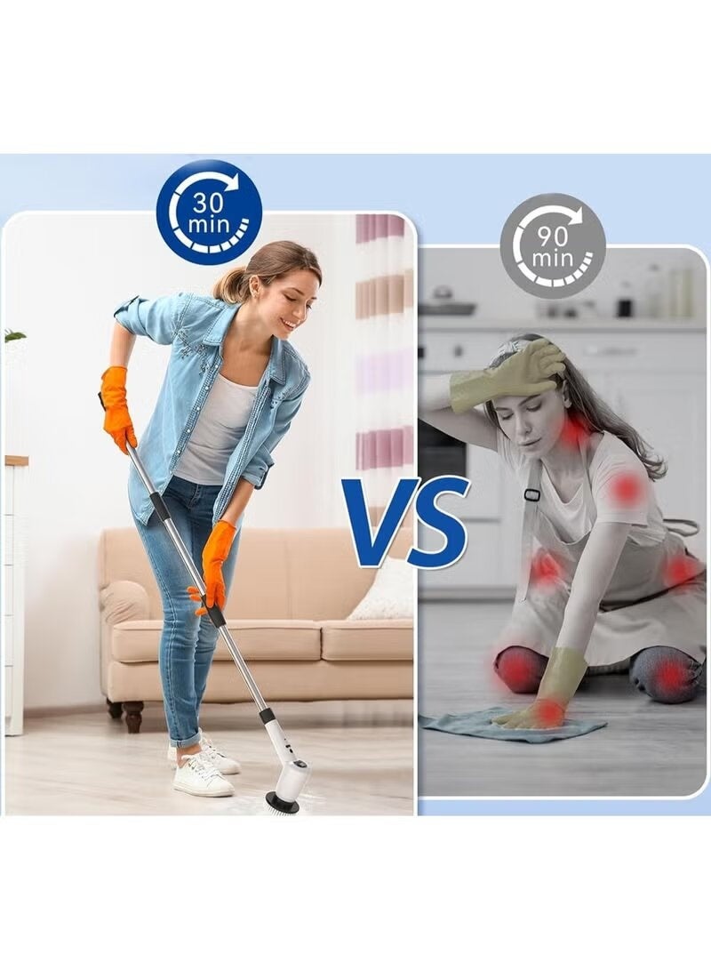 ELTRAZONE Electric Spin Scrubber with 7 Brush Heads, 2-Speed Rechargeable Cordless Cleaner, Adjustable 4ft Handle, Water Resistant Bathroom, Kitchen, Tile, Grout & Floor Cleaning Tool - Image 2
