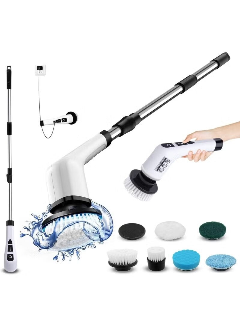 ELTRAZONE Electric Spin Scrubber with 7 Brush Heads, 2-Speed Rechargeable Cordless Cleaner, Adjustable 4ft Handle, Water Resistant Bathroom, Kitchen, Tile, Grout & Floor Cleaning Tool - Image 1