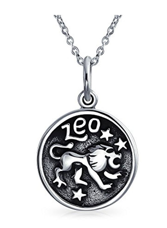 NIBEMINENT 925 Sterling Silver Leo Zodiac Disc Pendant Necklace  - Image 1