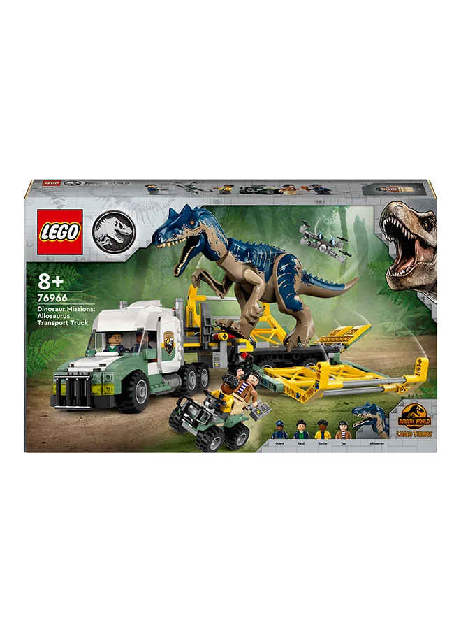 LEGO Jurassic World Dinosaur Missions: Allosaurus Transport Truck Toy, Fun Gift Idea for Kids’ Parties with Kenji, Darius and Yaz Figures for Boys and Girls Aged 8 Plus 76966