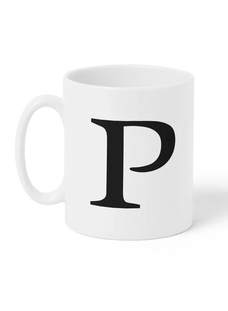 LOWHA 11 oz Ceramic Mug with Letter P Design on Both Sides