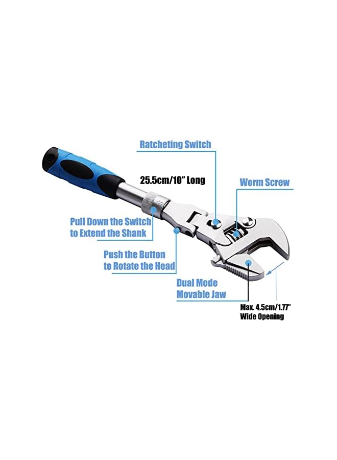 PROMASS promass Flex Head Adjustable Ratchet Wrench, 10” to 12” Retractable Extension Shank Ratcheting Wrench Tool, 180⁰ Rotating Head Adjustable Spanner  - Image 4