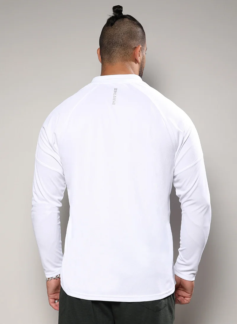 Instafab Plus Instafab Plus Men's White & Blue Contrast Print Activewear T-Shirt For Casual Wear | Spread Collar | Long Sleeve | Pull On Closure | Jersey T-Shirt Crafted With Comfort Fit For Everyday Wear