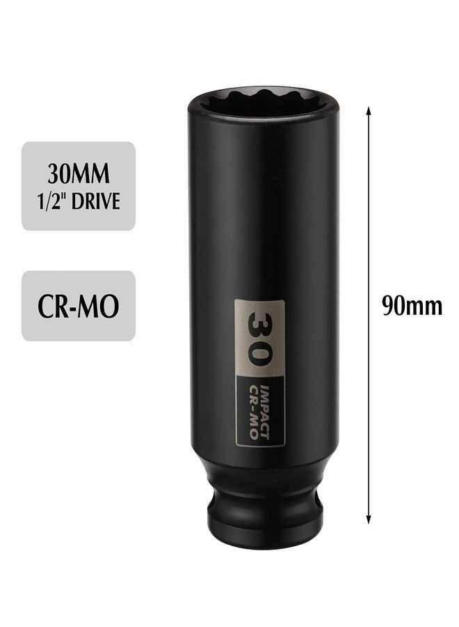 EMENTOL 1/2 Inch Drive Deep Spindle Axle Nut Impact Socket, CR-MO, 12 Point, Metric, Deep 12PT Impact Socket - 30mm - Image 2