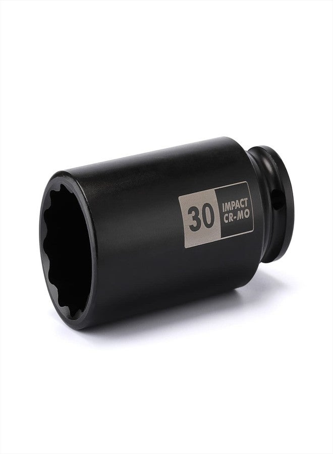 EMENTOL 1/2 Inch Drive Deep Spindle Axle Nut Impact Socket, CR-MO, 12 Point, Metric, Deep 12PT Impact Socket - 30mm - Image 1