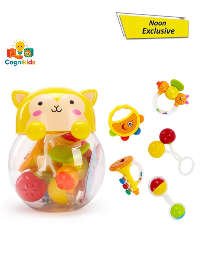 COGNIKIDS كرة جيم للأطفال – كرة رنين قابلة للإمساك 360° للمواليد 0+ | لعبة حسية لمسية مع أصوات، سهلة الإمساك، تصميم قفص ملون | آمنة، خالية من BPA، تطوير المهارات البصرية والحركية باللون الأزرق - Image 1