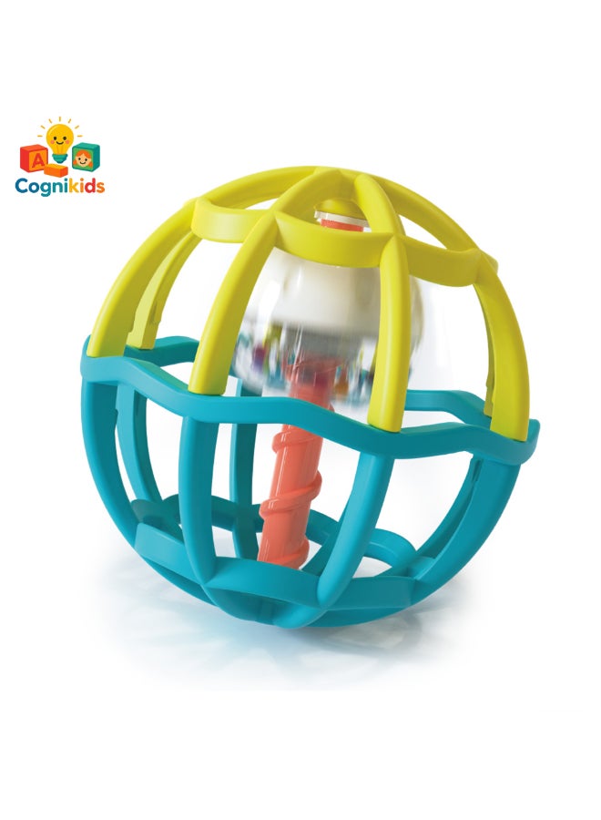 COGNIKIDS Baby Gym Ball – 360° Grasping Rattle Ball for Newborns 0+ | Tactile Sensory Toy with Sounds, Easy Grip, Colorful Cage Design | Safe, BPA-Free, Visual & Motor Skill Development Blue - Image 1