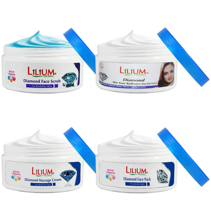 Lilium Herbal Diamond Professional Facial Pack (200ml) – 4-in-1 Skin Polishing Set: Scrub, Massage Cream, Gel, & Face Pack – Enriched with Diamond Dust & Vitamin E – Salon Grade Glow for All Skin Types - Image 4