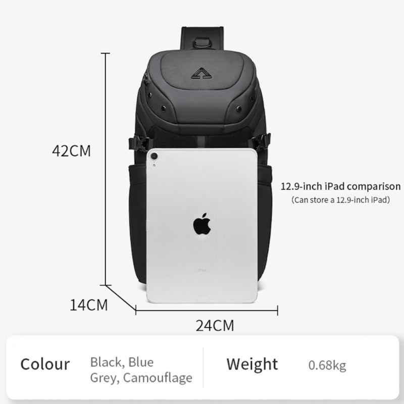 OZUKO حقيبة كتف مقاومة للماء للرجال مع حامل ثلاثي الأرجل، جيب للمظلة، منظم لوحي، حقيبة كتف مضادة للسرقة، حقيبة رياضية جاهزة للتكنولوجيا، رمادي، 9730 - Image 5