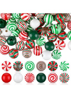 Giegxin 180 Pieces Christmas Beads Candy Cane Wooden Beads Christmas Focal Beads Red Green White Candy Swirl Crafts Beads For Jewelry Making Diy Xmas Garland Tree Home Party Holiday Decoration  - Image 1