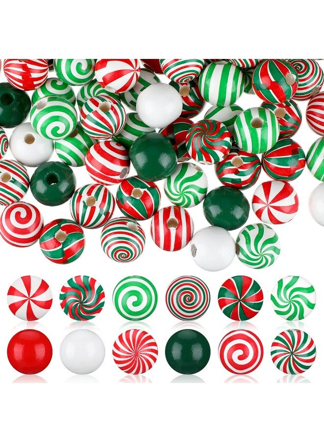 Giegxin 180 Pieces Christmas Beads Candy Cane Wooden Beads Christmas Focal Beads Red Green White Candy Swirl Crafts Beads For Jewelry Making Diy Xmas Garland Tree Home Party Holiday Decoration - Image 1