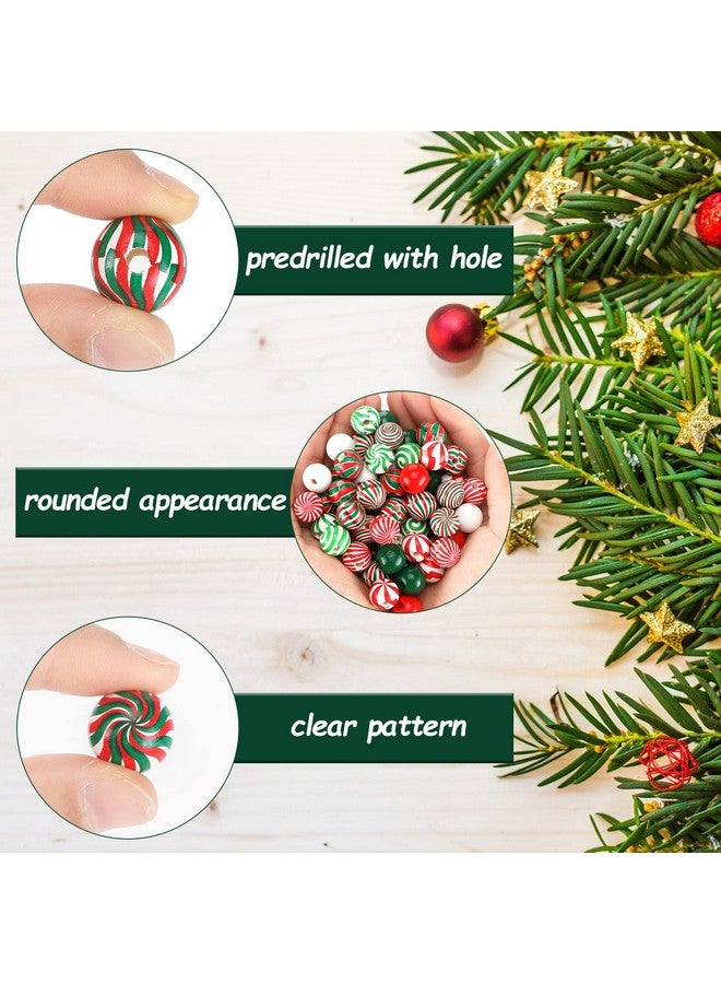 Giegxin 180 Pieces Christmas Beads Candy Cane Wooden Beads Christmas Focal Beads Red Green White Candy Swirl Crafts Beads For Jewelry Making Diy Xmas Garland Tree Home Party Holiday Decoration - Image 3