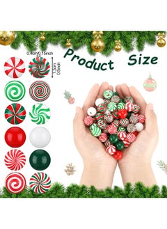 Giegxin 180 Pieces Christmas Beads Candy Cane Wooden Beads Christmas Focal Beads Red Green White Candy Swirl Crafts Beads For Jewelry Making Diy Xmas Garland Tree Home Party Holiday Decoration  - Image 2