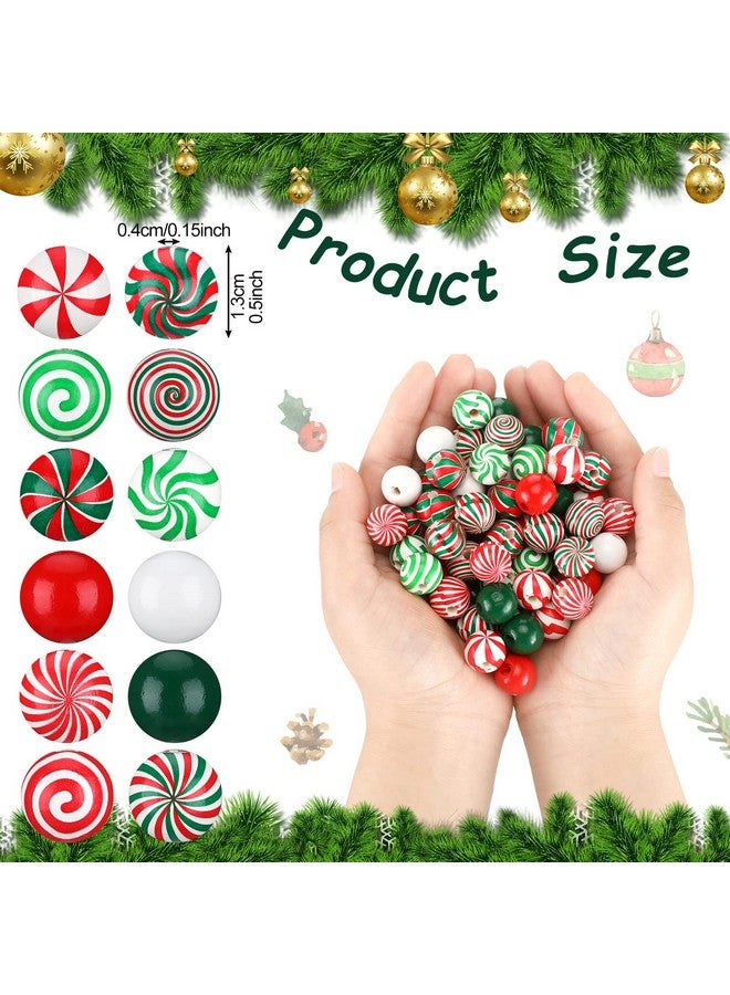 Giegxin 180 Pieces Christmas Beads Candy Cane Wooden Beads Christmas Focal Beads Red Green White Candy Swirl Crafts Beads For Jewelry Making Diy Xmas Garland Tree Home Party Holiday Decoration - Image 2