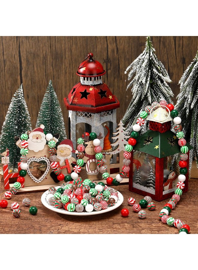 Giegxin 180 Pieces Christmas Beads Candy Cane Wooden Beads Christmas Focal Beads Red Green White Candy Swirl Crafts Beads For Jewelry Making Diy Xmas Garland Tree Home Party Holiday Decoration - Image 4