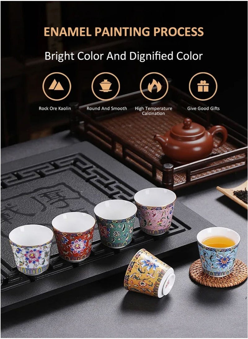 Bukela 6 Ceramic Tea Cups with Gift Box Elegant Floral Enamel Porcelain Coffee Cup Set, 6 Colors Flowers Teacup, Perfect for Home, Office, and Restaurant Use - Image 3