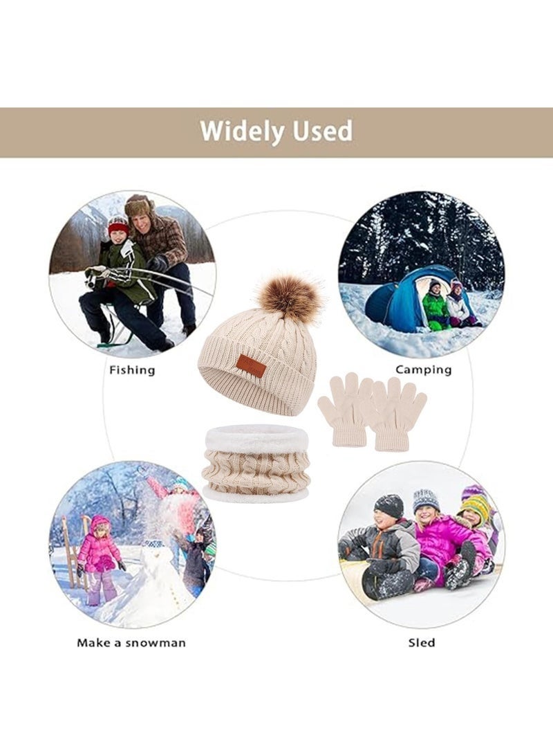 Arabest Kids Hat Scarf Gloves Set, Kids Winter Beanie Hat Scarf Gloves Set with Knit Thick Warm Fleece Lined for Children - Image 5