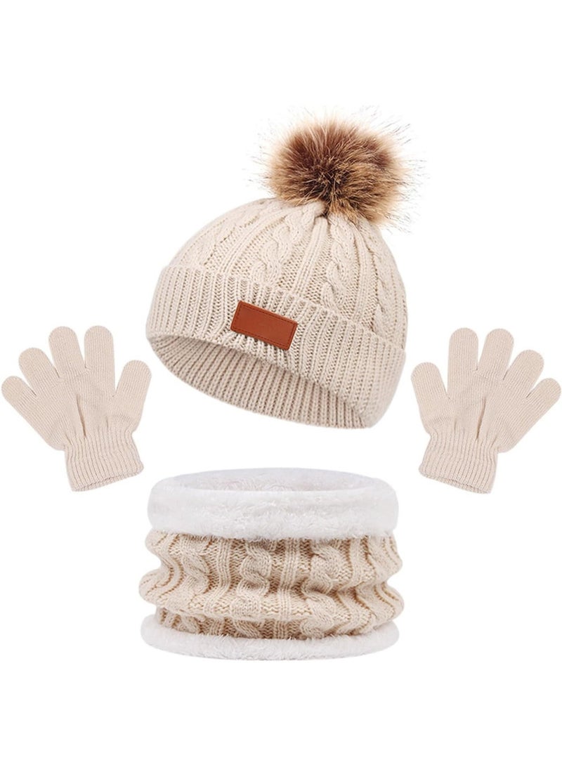 Arabest Kids Hat Scarf Gloves Set, Kids Winter Beanie Hat Scarf Gloves Set with Knit Thick Warm Fleece Lined for Children - Image 1