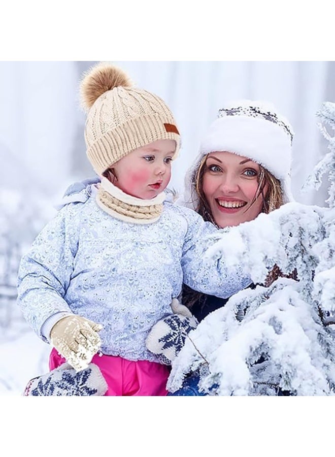 Arabest Kids Hat Scarf Gloves Set, Kids Winter Beanie Hat Scarf Gloves Set with Knit Thick Warm Fleece Lined for Children - Image 3
