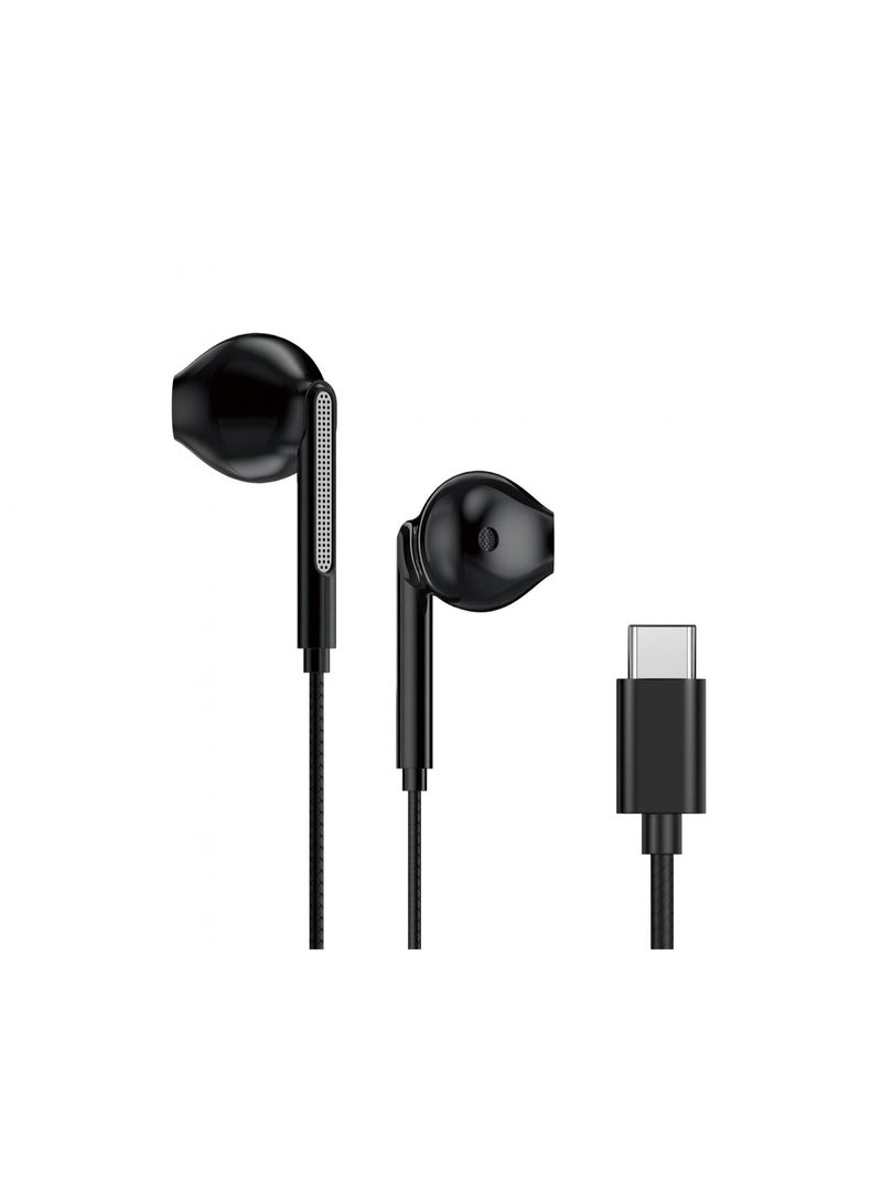 أس بي سماعات أذن سلكية بمنفذ Type-C، صوت ستيريو محيطي، ميكروفون مدمج، كابل مقاوم للتشابك، مناسبة للهواتف الداعمة للتايب سي - Image 1