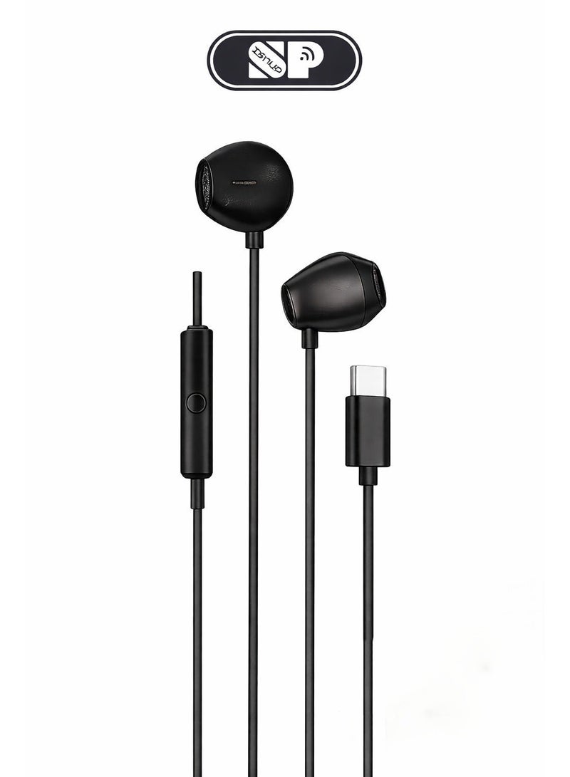 أس بي سماعات أذن سلكية بمنفذ Type-C، صوت ستيريو محيطي، ميكروفون مدمج، كابل مقاوم للتشابك، مناسبة للهواتف الداعمة للتايب سي - Image 1