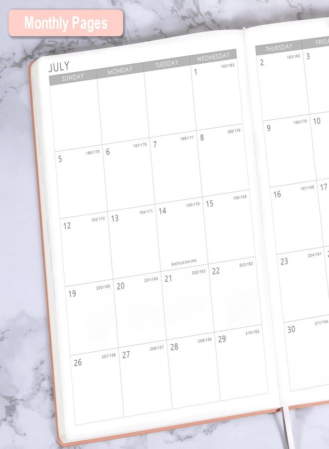 آرت فان مخطط 2026-2027 - يوليو 2026 - يونيو 2027، مخططات 2026-2027، مخطط أسبوعي وشهري، مخططات تقويم بغلاف جلدي وورق سميك، جيب خلفي مع صفحات للملاحظات، وردي (8.5 بوصة × 11 بوصة). - Image 3