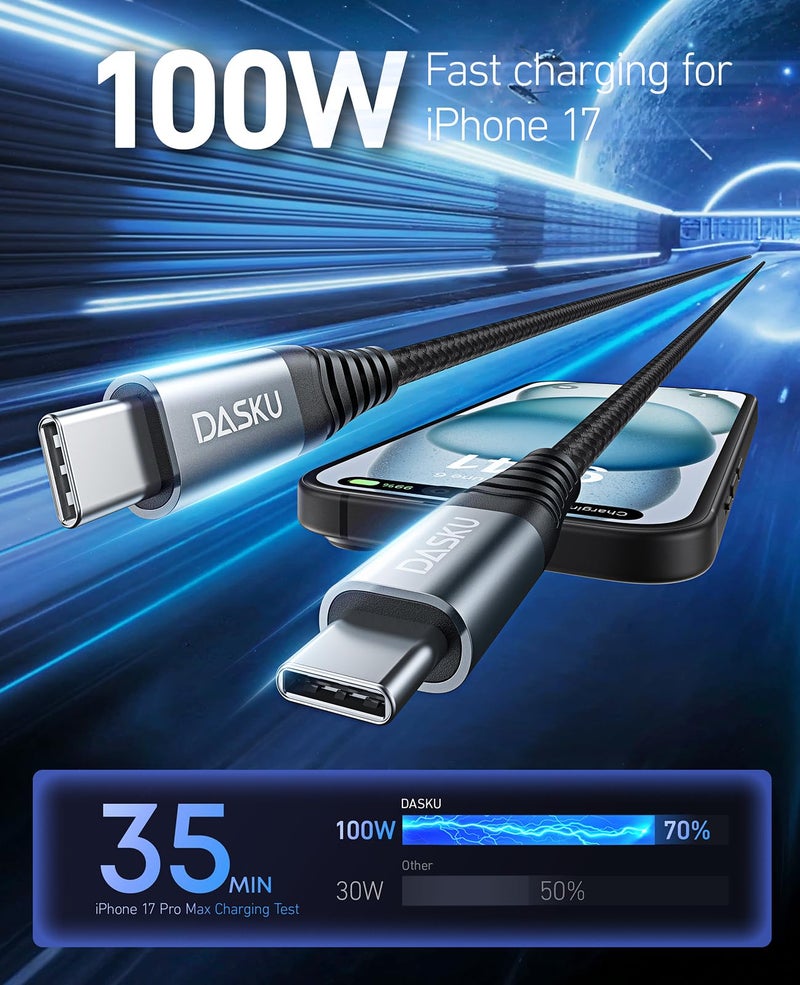 Dasku USB C to C Cable 15FT 100W 1Pack, Extra Long USB C Cable Fast Charging,USB C to USB C Cable Durable Braided, USB Type C Cord Compatible with iPhone 17/16/15/Pro Max/Plus/Samsung Galaxy S23/Switch/More - Image 2