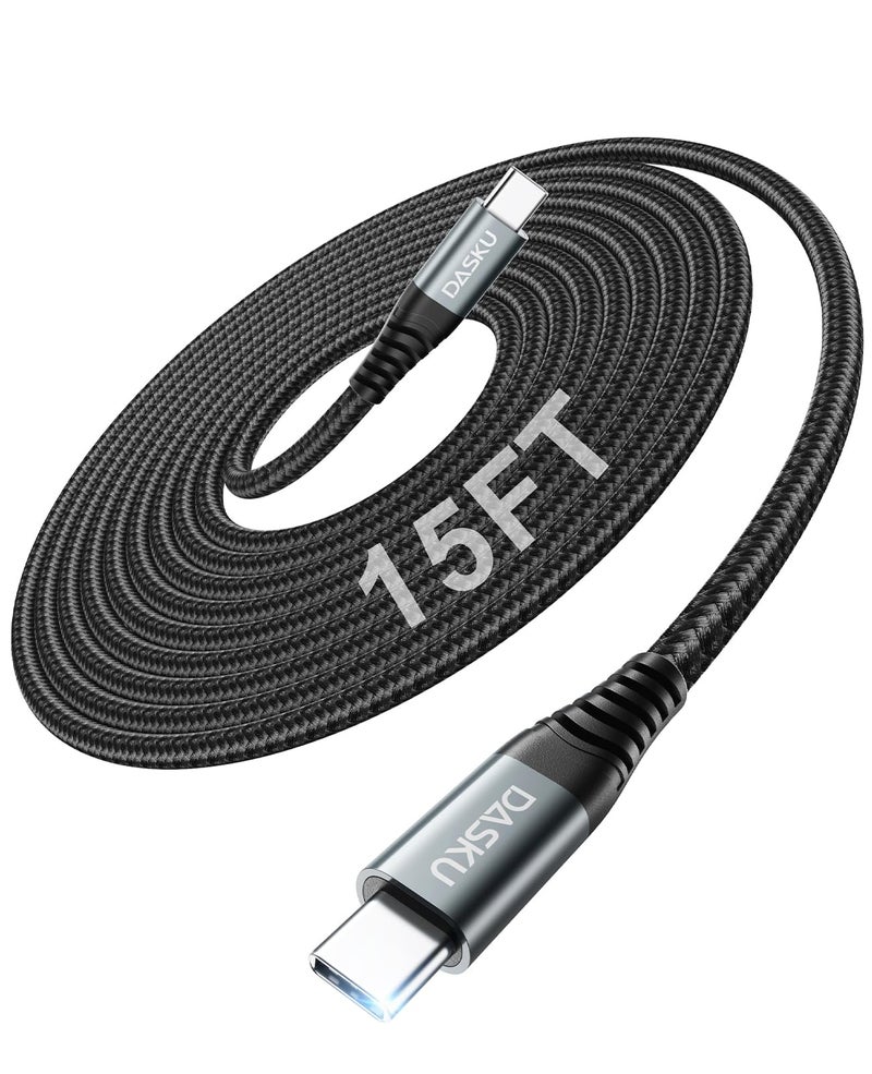 Dasku USB C to C Cable 15FT 100W 1Pack, Extra Long USB C Cable Fast Charging,USB C to USB C Cable Durable Braided, USB Type C Cord Compatible with iPhone 17/16/15/Pro Max/Plus/Samsung Galaxy S23/Switch/More - Image 1