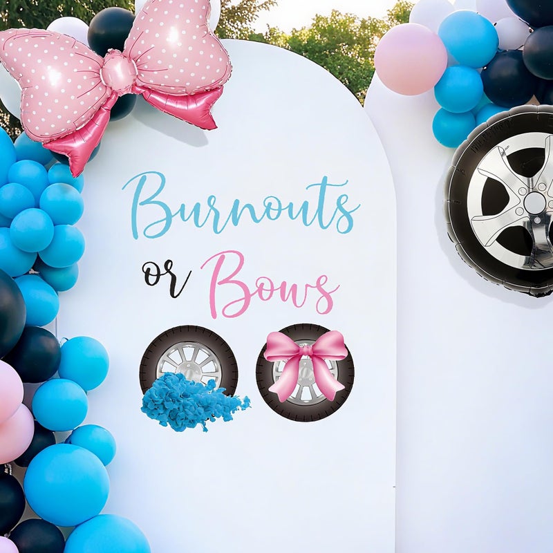 Dvehdbay Burnouts or Bows Gender Reveal Decorations - Boy or Girl Gender Reveal Sign, Pink Bows Decal Sign for Balloons Arch Backdrop, Boy or Girl Baby Shower Decorations, 1St Party Supplies (Not Balloon Arch) - Image 1