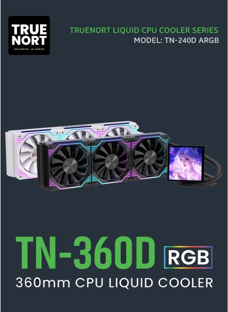 Truenort 360D ARGB Liquid CPU Cooler – High-Efficiency 360mm Radiator AIO Water Cooling System with Triple 120mm ARGB Fans, 295-300W TDP Support, Hydraulic Bearing, 2600RPM Pump, Low Noise Operation, 5V ARGB + PWM, Compatible with Intel & AMD Sockets Black - Image 2