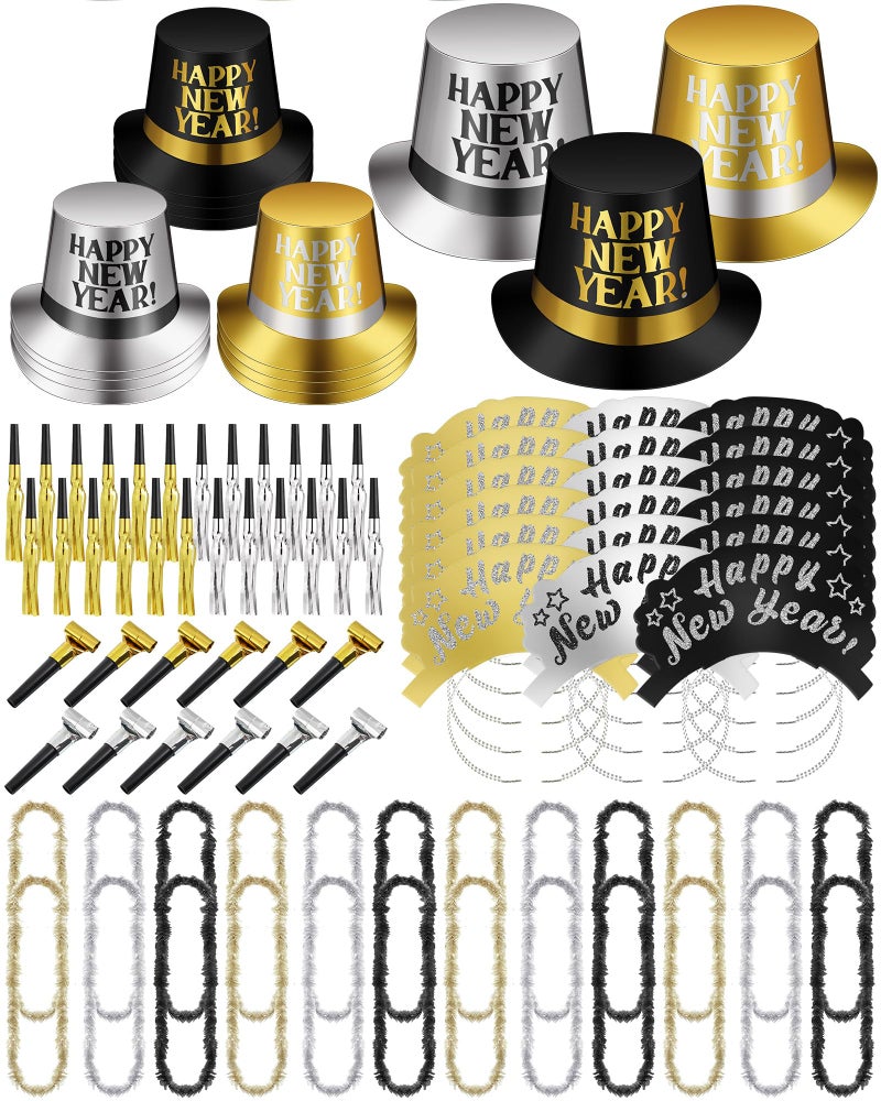 Arrowbash 72 Pcs New Years Party Supplies 2026 Eve Party Decorations Midnight Supplies Set of 24 Includes Hats Headbands Squawkers Blowouts Gifts for New Year Eve Accessories - Image 2