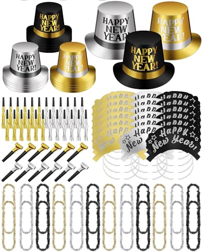 Arrowbash 72 Pcs New Years Party Supplies 2026 Eve Party Decorations Midnight Supplies Set of 24 Includes Hats Headbands Squawkers Blowouts Gifts for New Year Eve Accessories - Image 1