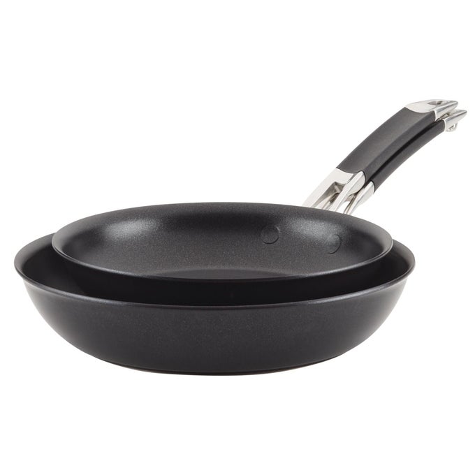 SMART STACK HARD ANODIZED NONSTICK FRYING PAN SET SKILLET SET 10 INCH AND 12 INCH BLACK
