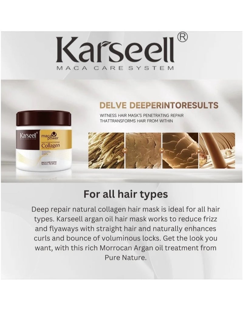 Karseell Collagen Hair Treatment Deep Repair Conditioning Argan Oil Collagen Hair Mask Essence for Dry Damaged Hair All Hair Types 16.90 oz (500ml) - Image 5