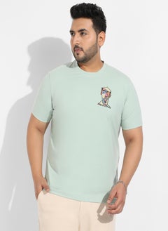 Instafab Plus Men's Sage Green Basic Regular Fit T-Shirt  - Image 2