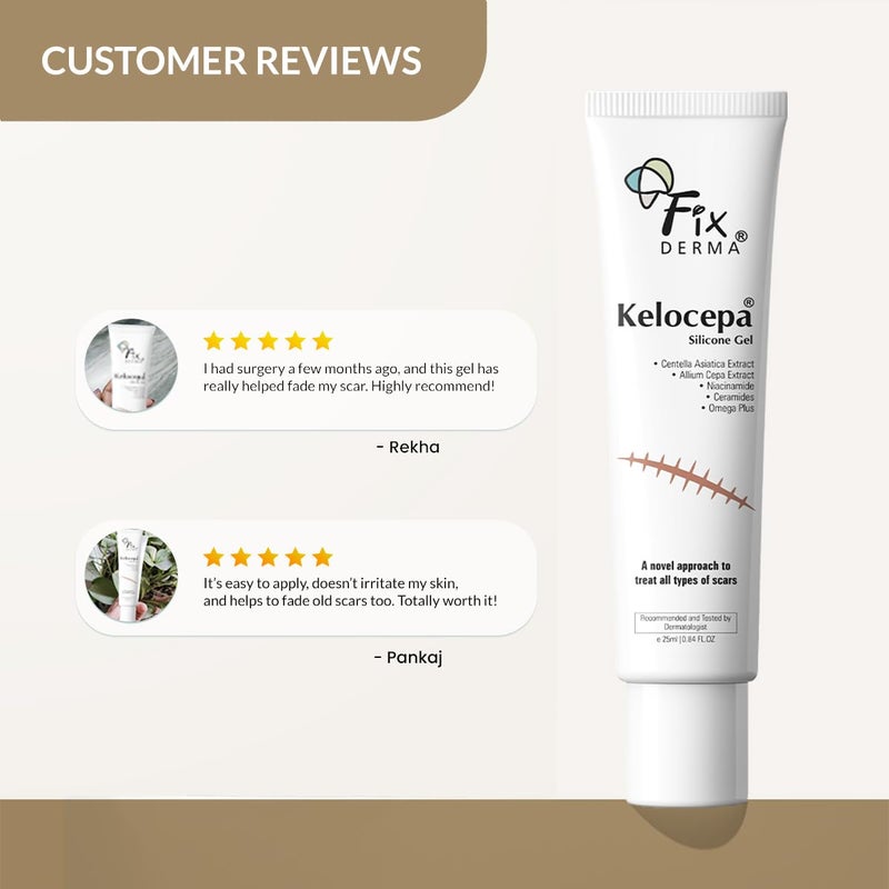 Fixderma Kelocepa Silicone Gel for Scars with Allium Cepa Niacinamide  Omega Plus  Fades Surgical Scars Injuries Scar Burns  Acne Scars with Advanced Scar Healing Formula  Suitable for All Skin Types  25 ml - Image 5